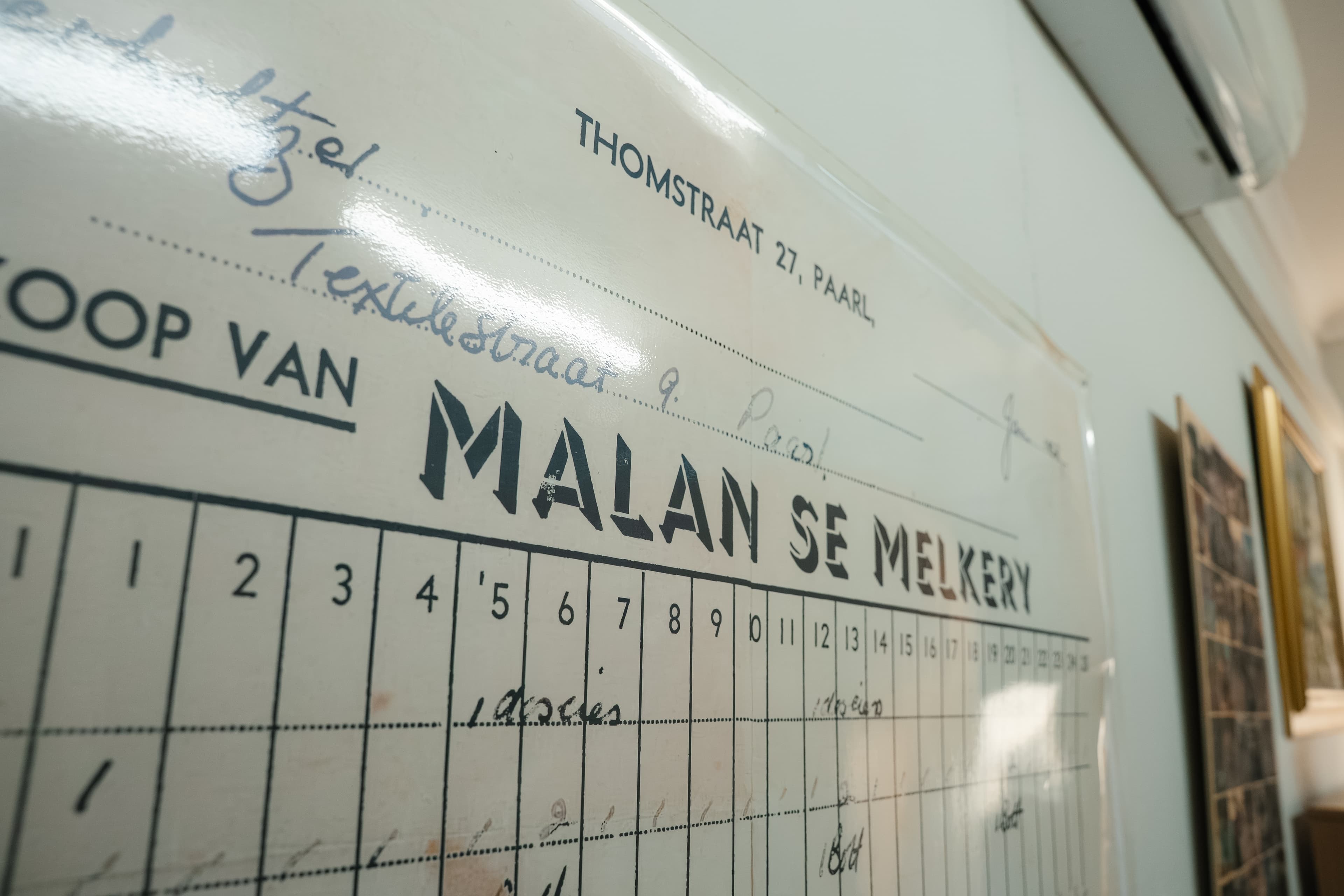 Vintage Malan se Melkery sales ledger from Thomstraat 27, Paarl