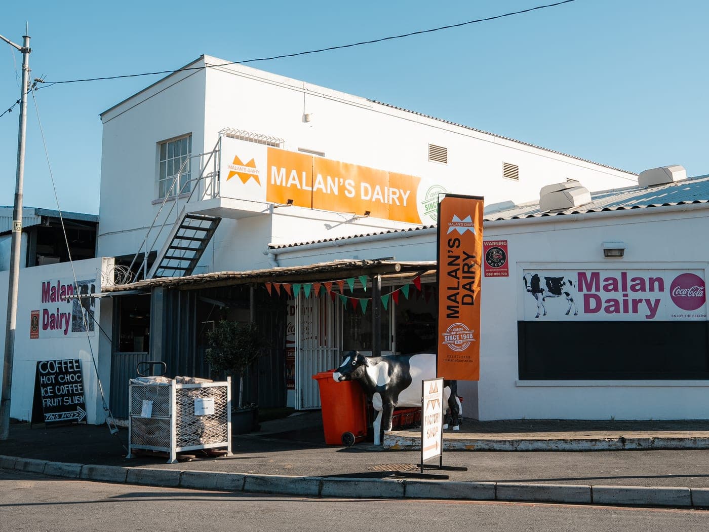 The Malan's Dairy factory shop building and signage in Paarl